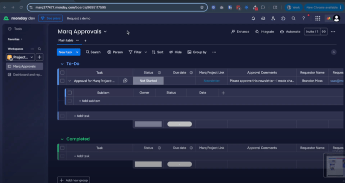 Monday.com Task From Marq Approval